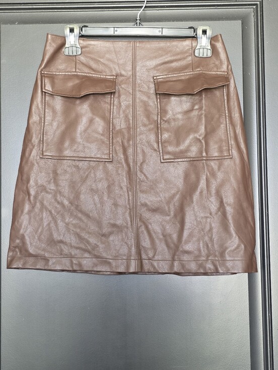 Black Tape Dresses & Skirts - Black Tape Brown Faux Leather Mini Skirt Women's Small Zip Back Pocket Detail